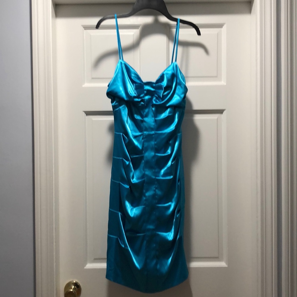 Cute Spaghetti Strap Fitted Teal Cocktail Dress